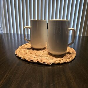 Crate&Barrel Classic White Porcelain Mugs, Set Of Two, New